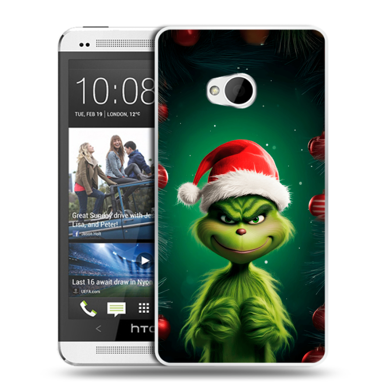Пластиковый чехол на HTC One (M7) Dual SIM с принтом Гринч Новый год Рождество Пластиковый чехол на HTC One (M7) Dual SIM с принтом Гринч Новый год Рождество