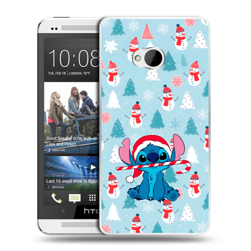 Пластиковый чехол на HTC One (M7) Dual SIM с принтом Стич Новый год Пластиковый чехол на HTC One (M7) Dual SIM с принтом Стич Новый год