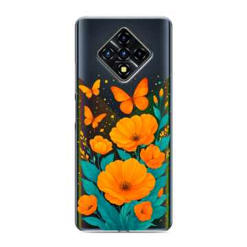 Силиконовый противоударный чехол на Infinix Zero 8 с принтом цветы бабочки