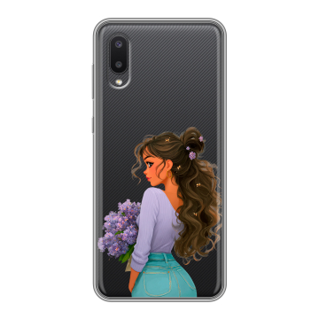 Силиконовый чехол на Samsung Galaxy A02 с принтом девушка цветы Силиконовый чехол на Samsung Galaxy A02 с принтом девушка цветы