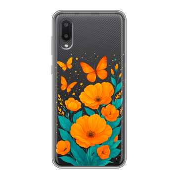 Силиконовый чехол на Samsung Galaxy A02 с принтом цветы бабочки Силиконовый чехол на Samsung Galaxy A02 с принтом цветы бабочки