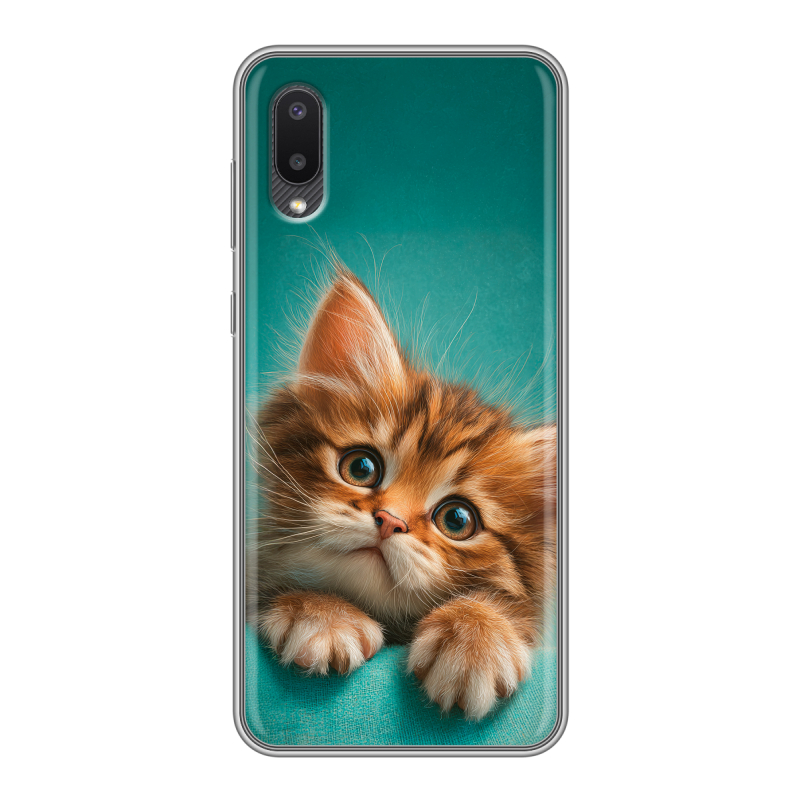 Силиконовый противоударный чехол на Samsung Galaxy A02 с принтом котенок Силиконовый противоударный чехол на Samsung Galaxy A02 с принтом котенок