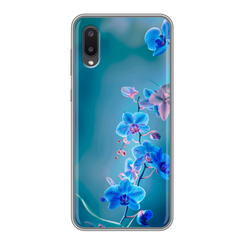 Силиконовый чехол на Samsung Galaxy A02 с принтом Голубые цветы Силиконовый чехол на Samsung Galaxy A02 с принтом Голубые цветы