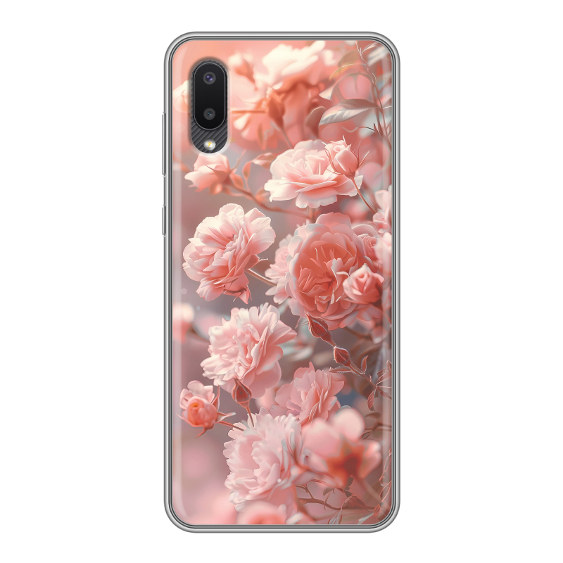 Силиконовый противоударный чехол на Samsung Galaxy A02 с принтом Розовые розы Силиконовый противоударный чехол на Samsung Galaxy A02 с принтом Розовые розы