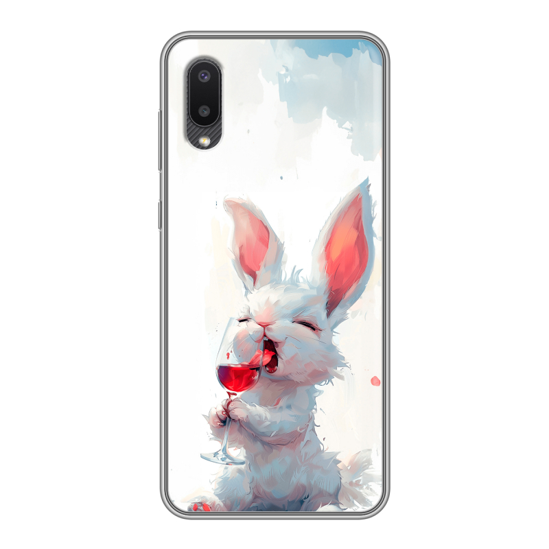 Силиконовый противоударный чехол на Samsung Galaxy A02 с принтом кролик зайчик Силиконовый противоударный чехол на Samsung Galaxy A02 с принтом кролик зайчик