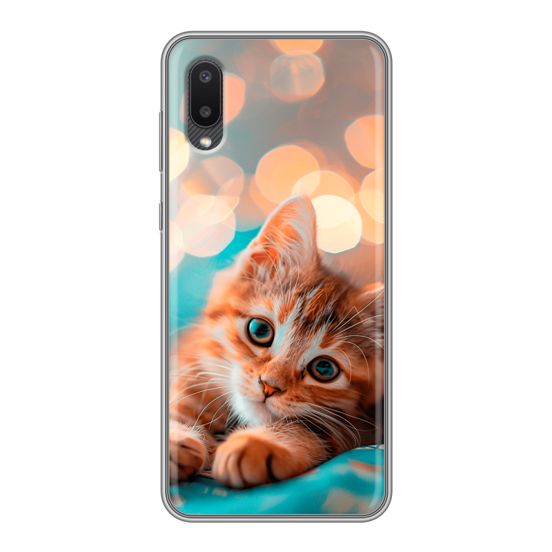 Силиконовый противоударный чехол на Samsung Galaxy A02 с принтом котик Силиконовый противоударный чехол на Samsung Galaxy A02 с принтом котик