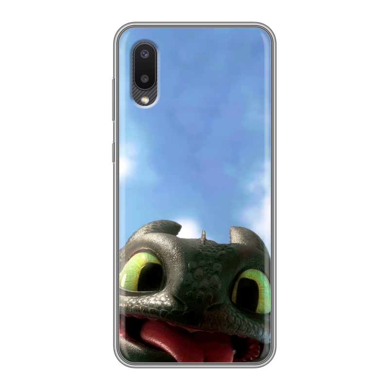 Силиконовый противоударный чехол на Samsung Galaxy A02 с принтом Как приручить дракона Силиконовый противоударный чехол на Samsung Galaxy A02 с принтом Как приручить дракона