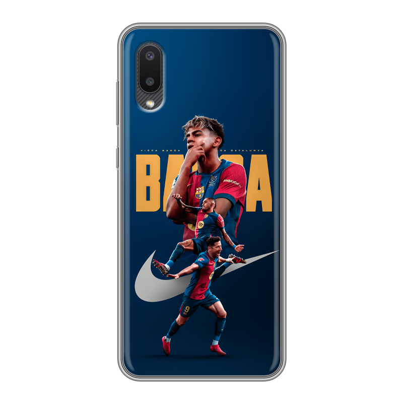 Силиконовый противоударный чехол на Samsung Galaxy A02 с принтом Барселона Barca Yamal Силиконовый противоударный чехол на Samsung Galaxy A02 с принтом Барселона Barca Yamal