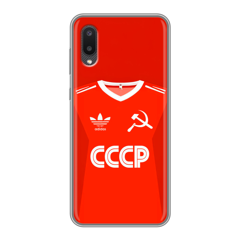 Силиконовый противоударный чехол на Samsung Galaxy A02 с принтом Флаг Герб СССР Силиконовый противоударный чехол на Samsung Galaxy A02 с принтом Флаг Герб СССР