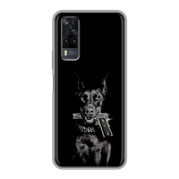Силиконовый чехол на Vivo Y31 с принтом Доберман и пистолет Силиконовый чехол на Vivo Y31 с принтом Доберман и пистолет
