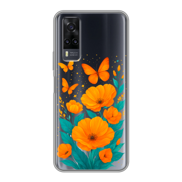 Силиконовый чехол на Vivo Y31 с принтом цветы бабочки Силиконовый чехол на Vivo Y31 с принтом цветы бабочки