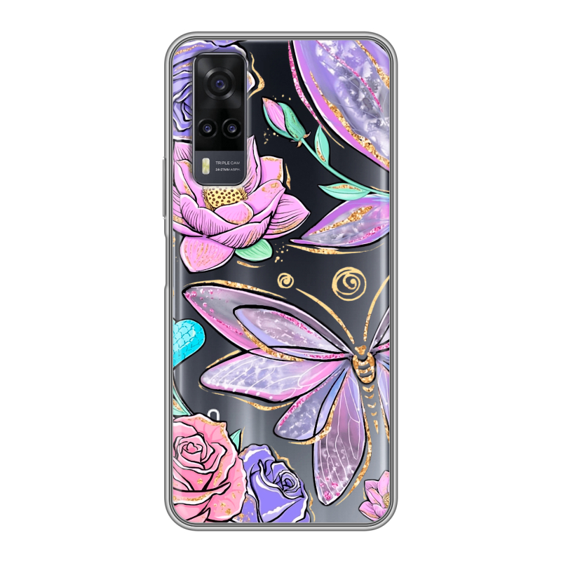 Силиконовый чехол на Vivo Y31 с принтом Бабочки и цветы Силиконовый чехол на Vivo Y31 с принтом Бабочки и цветы