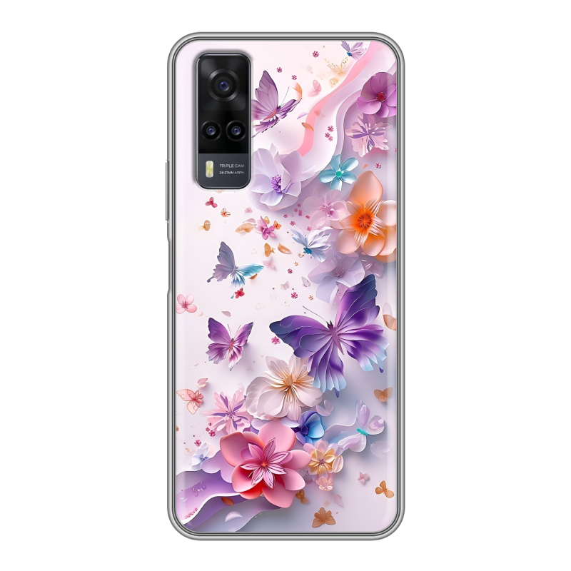 Силиконовый чехол на Vivo Y31 с принтом цветы бабочки Силиконовый чехол на Vivo Y31 с принтом цветы бабочки