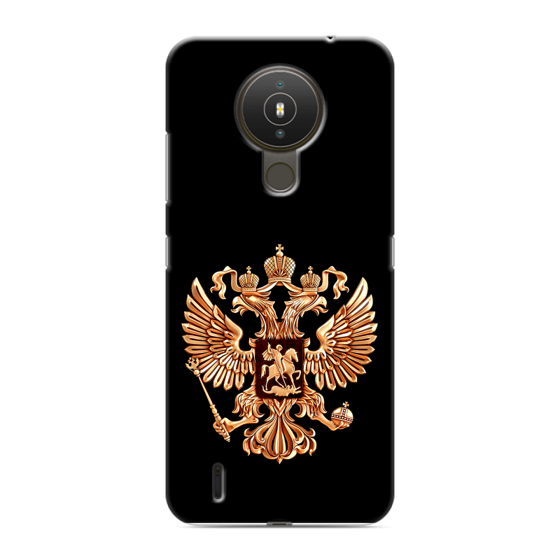 Силиконовый противоударный чехол на Nokia 1.4 с принтом Герб России золотой Силиконовый противоударный чехол на Nokia 1.4 с принтом Герб России золотой