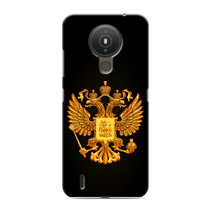 Силиконовый противоударный чехол на Nokia 1.4 с принтом Герб России желтый Силиконовый противоударный чехол на Nokia 1.4 с принтом Герб России желтый
