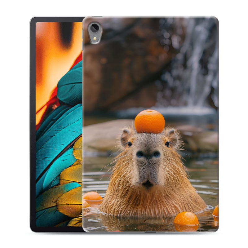 Силиконовый чехол на Lenovo Tab P11 с принтом Капибара с апельсином Силиконовый чехол на Lenovo Tab P11 с принтом Капибара с апельсином