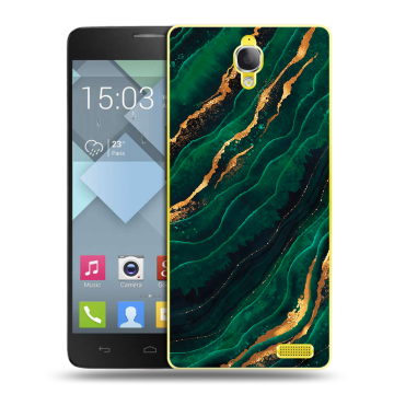 Пластиковый чехол на Alcatel One Touch Idol X с принтом Мрамор зеленое золото