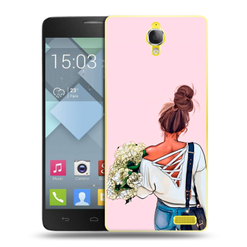 Пластиковый чехол на Alcatel One Touch Idol X с принтом Девушка и букет