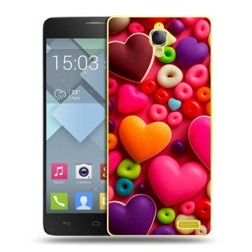 Пластиковый чехол на Alcatel One Touch Idol X с принтом Сердечки