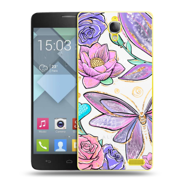Пластиковый чехол на Alcatel One Touch Idol X с принтом Бабочки и цветы