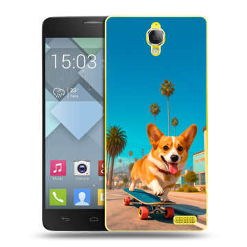 Пластиковый чехол на Alcatel One Touch Idol X с принтом Корги на скейте