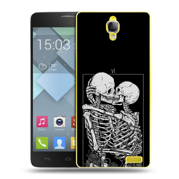 Пластиковый чехол на Alcatel One Touch Idol X с принтом Поцелуй скелетов