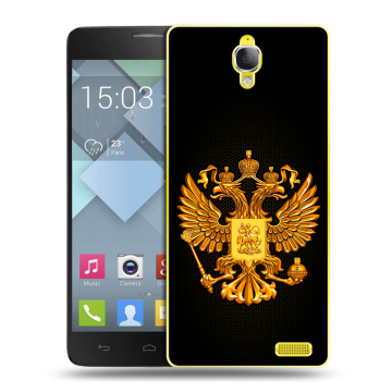 Пластиковый чехол на Alcatel One Touch Idol X с принтом Герб России желтый