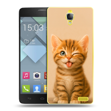 Пластиковый чехол на Alcatel One Touch Idol X с принтом котенок