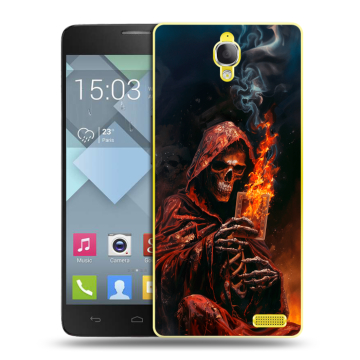 Пластиковый чехол на Alcatel One Touch Idol X с принтом Скелет и карты