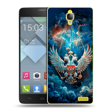 Пластиковый чехол на Alcatel One Touch Idol X с принтом Герб флаг России
