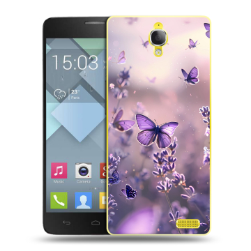 Пластиковый чехол на Alcatel One Touch Idol X с принтом бабочки и лаванда
