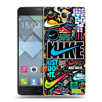 Пластиковый чехол на Alcatel One Touch Idol X с принтом найк nike черный