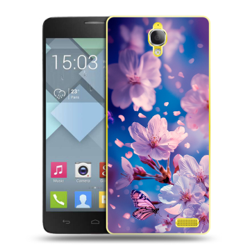 Пластиковый чехол на Alcatel One Touch Idol X с принтом цветы бабочки