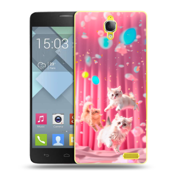 Пластиковый чехол на Alcatel One Touch Idol X с принтом милые котики