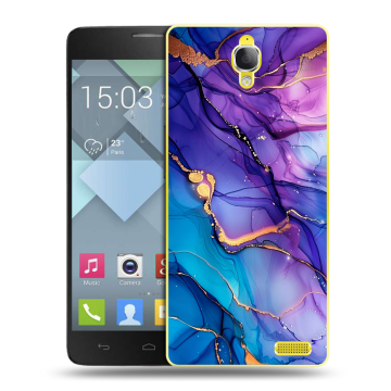 Пластиковый чехол на Alcatel One Touch Idol X с принтом синий мрамор