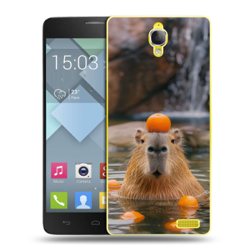 Пластиковый чехол на Alcatel One Touch Idol X с принтом Капибара с апельсином