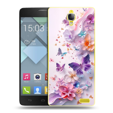 Пластиковый чехол на Alcatel One Touch Idol X с принтом цветы бабочки