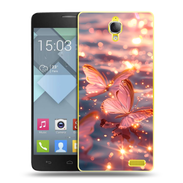 Пластиковый чехол на Alcatel One Touch Idol X с принтом бабочки розовые