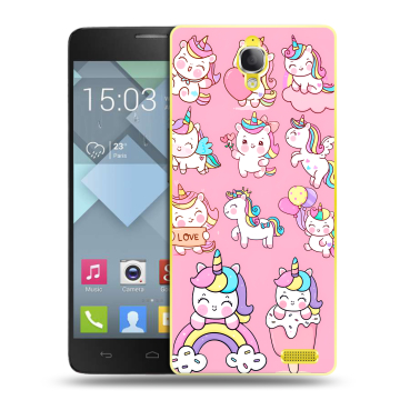 Пластиковый чехол на Alcatel One Touch Idol X с принтом Единороги и радуга
