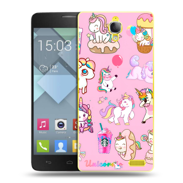 Пластиковый чехол на Alcatel One Touch Idol X с принтом розовые единороги