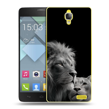 Пластиковый чехол на Alcatel One Touch Idol X с принтом Лев кошки