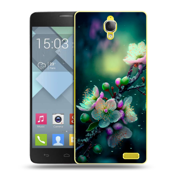 Пластиковый чехол на Alcatel One Touch Idol X с принтом Цветы и мрамор
