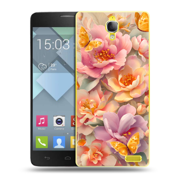 Пластиковый чехол на Alcatel One Touch Idol X с принтом Цветы и бабочки