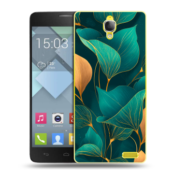 Пластиковый чехол на Alcatel One Touch Idol X с принтом Листья и золото