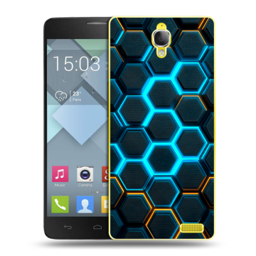 Пластиковый чехол на Alcatel One Touch Idol X с принтом Неоновые соты