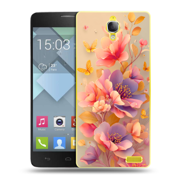 Пластиковый чехол на Alcatel One Touch Idol X с принтом Цветы и бабочки Пластиковый чехол на Alcatel One Touch Idol X с принтом Цветы и бабочки