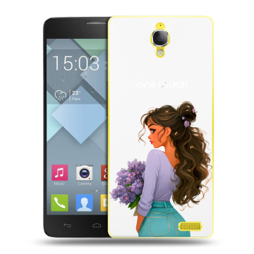 Пластиковый чехол на Alcatel One Touch Idol X с принтом девушка цветы Пластиковый чехол на Alcatel One Touch Idol X с принтом девушка цветы