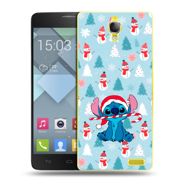 Пластиковый чехол на Alcatel One Touch Idol X с принтом Стич Новый год