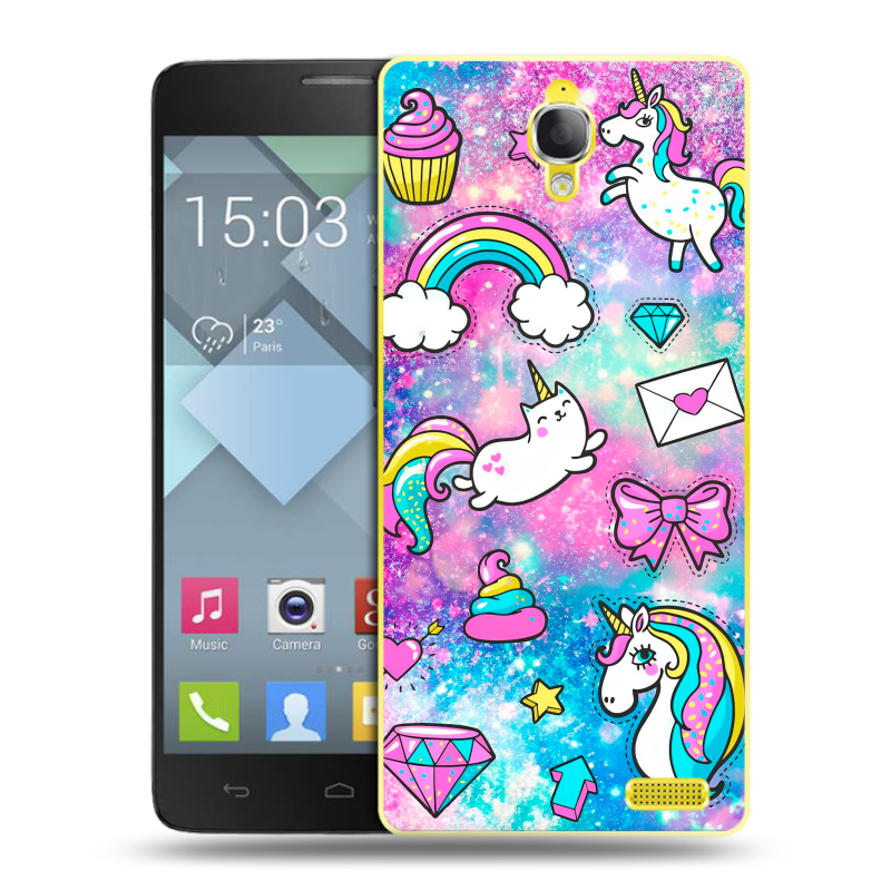 Пластиковый чехол на Alcatel One Touch Idol X с принтом Единороги Пластиковый чехол на Alcatel One Touch Idol X с принтом Единороги