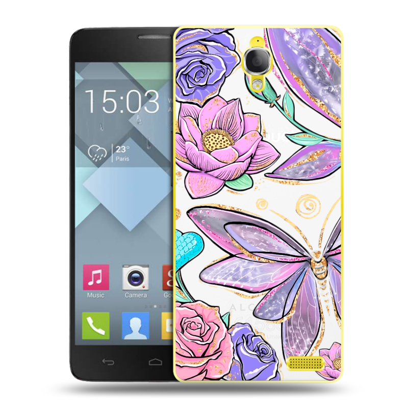 Пластиковый чехол на Alcatel One Touch Idol X с принтом Бабочки и цветы Пластиковый чехол на Alcatel One Touch Idol X с принтом Бабочки и цветы